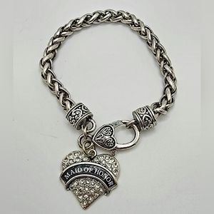 Crystal Maid of Honor Heart Silver Rope Bracelet